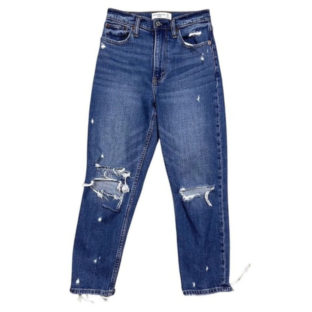 Abercrombie & Fitch Women's High Rise‎ Mom Jeans Size 0/25 Short Blue Distressed
